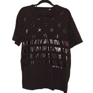 Guess Monotone Black Stars and Strips T-shirt Size XL Classic Black On Black